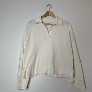 Everlane 100% Organic Cotton Cropped Rugby Polo in off white cream size small